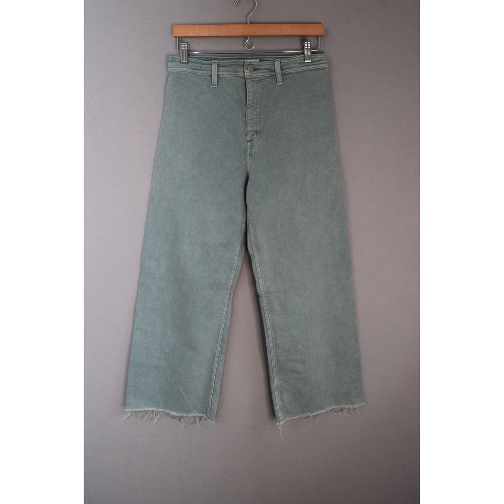 Pistola Penny Wide Leg Crop Jeans 29 Aqua Green High Rise Raw Hem Womens Aquas
